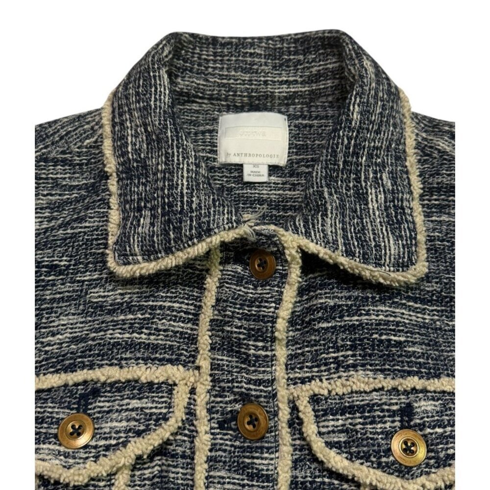 Anthropologie Ett:Twa Blue Tweed Trucker Jacket – XS – Textured Trim - Picture 5 of 16